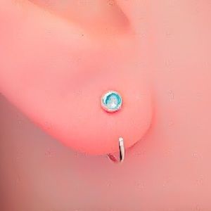 925 Sterling Silver 4mm Genuine Aquamarine Hug Threader Half Hoop Earrings